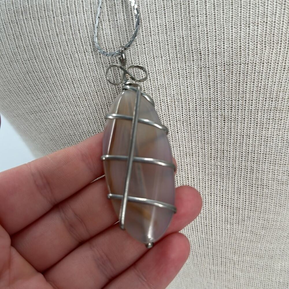 Large wrapped agate silver necklace